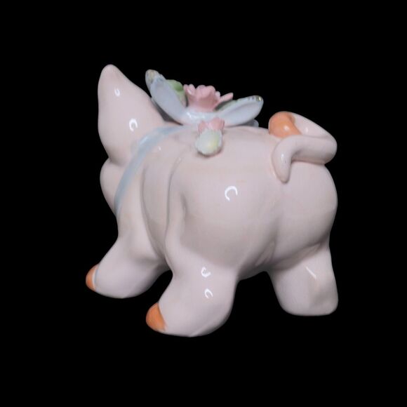 Vintage Lefton Cottagecore Kitsch Ceramic 3D Flower Pink Pig Piggy Coin Bank - Picture 6 of 12